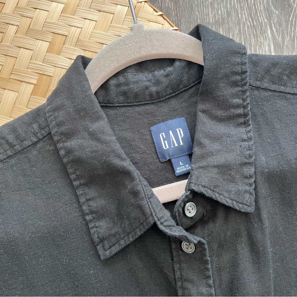 GAP linen blend crop shirt black button down‎ - Picture 3 of 8